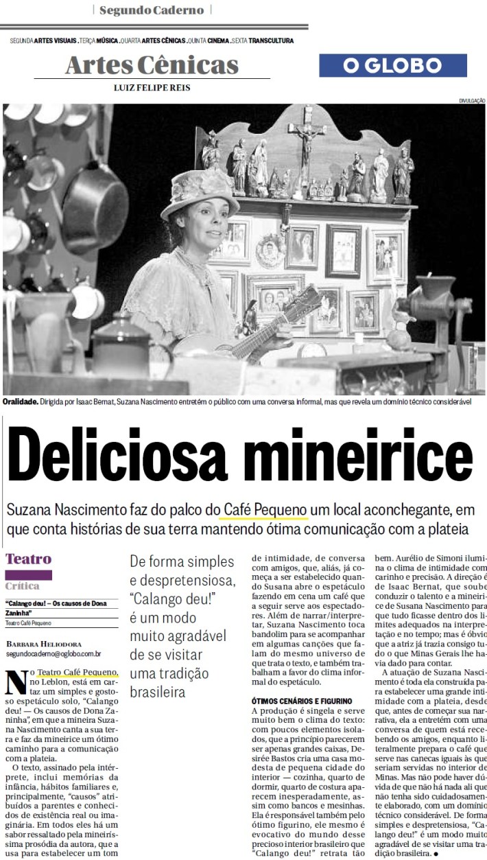 Crítica de Calango Deu no jornal O Globo 28/11/12